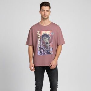 Romwe Broccozilla Graphic Tee Brown XL Japanese Kaiju Broccoli Monster Shirt